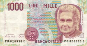 Vecchie banconote da lire con ritratto di Maria Montessori, simbolo di valore collezionistico.